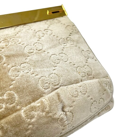 GUCCI Vintage GG Monogram Logo Shoulder Bag Crossbody Cream Gold Velour [105802] - Picture 9 of 13